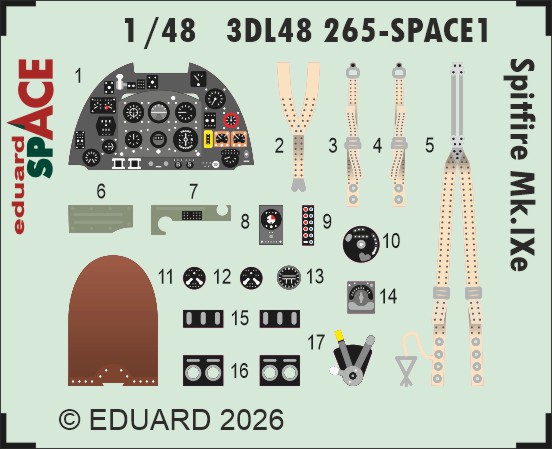 SPACE 3D Detailset Spitfire MKIX  Instrument panel and Seatbelts (Airfix)  3DL48265