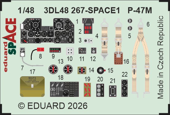SPACE 3D Detailset P47M Thunderbolt seatbelts and instrument panels (Mini Art) 3DL48267