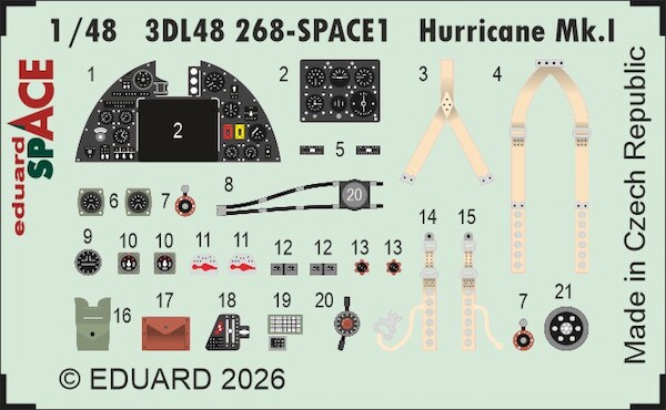 SPACE 3D  Detailset Hawker Hurricane Mk1 seatbelts and instrument panels (Arma Hobby)  3DL48268