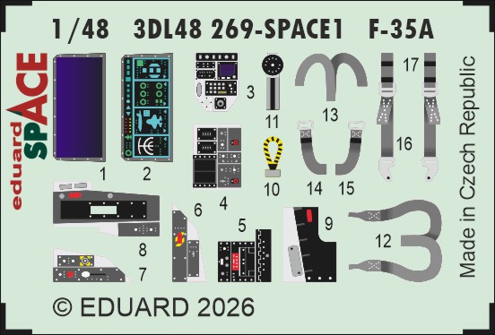 SPACE 3D  Detailset F35A Lightning II  seatbelts and instrument panels (Italeri)  3DL48269