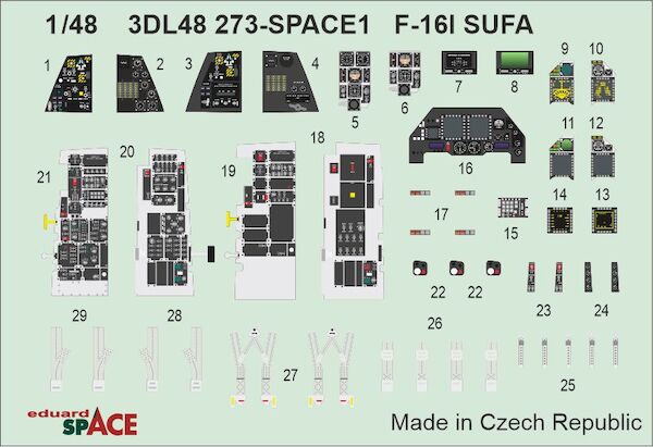 SPACE 3D  Detailset F16I SAUFA Instrument Panels and seatbelts (Great Wall Hobby)  3DL48273