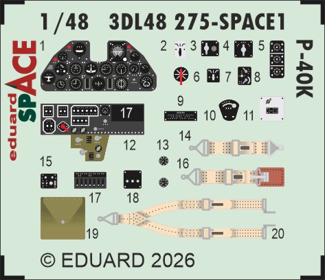SPACE 3D  Detailset P40K Warhawk Instrument panels and  Seatbelts (Eduard)  3DL48275
