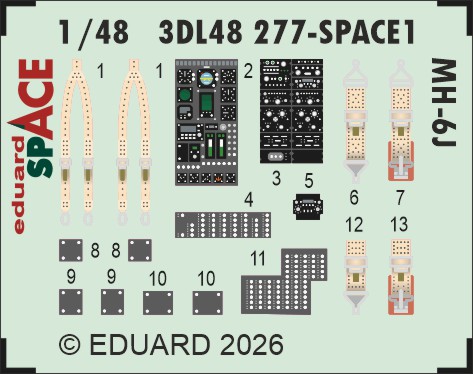 SPACE 3D  Detailset MH6J  Instrument panels and  Seatbelts (Eduard)  3DL48277