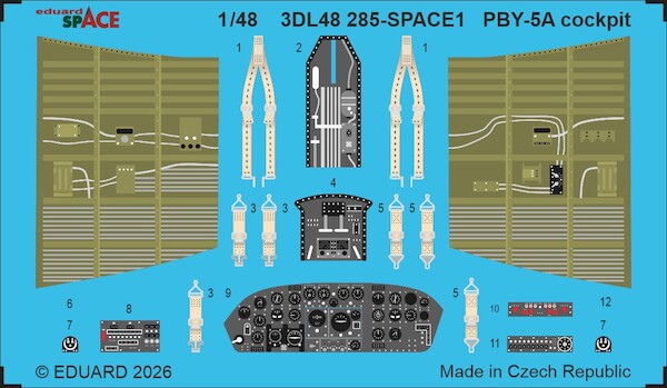 SPACE 3D  Detailset PBY5a Catalina Cockpit  Instrument panels, sidewalls  and  Seatbelts (Eduard/Revell)  3DL48285