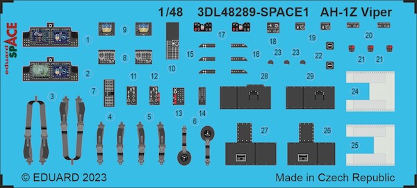 SPACE 3D  Detailset AH1Z Viper Insrument Panels and seatbelts (Hobby 2000 / Kitty Hawk)  3DL48289