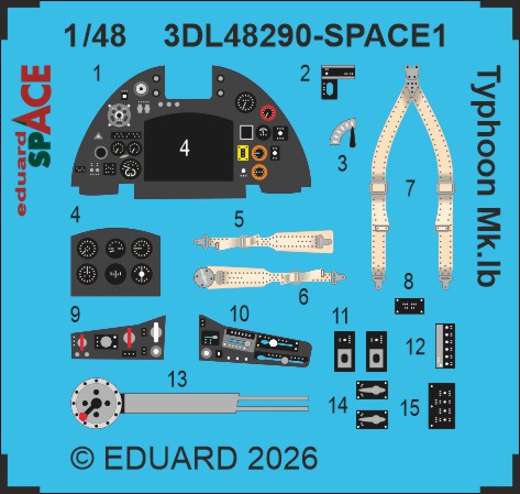 SPACE 3D  Detailset Hawker Typhoon Mk1b  Instrument Panels and seatbelts (Hobby 2000 / Hasegawa)  3DL48290