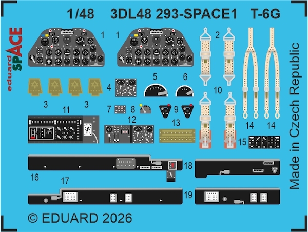 SPACE 3D  Detailset T6G Texan Instrument panels and seatbelts (Italeri)  3DL48293