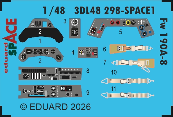 SPACE 3D Detailset Focke Wulf FW190A-8 Instrument panels and seatbelts (Hobby Boss) 3DL48298