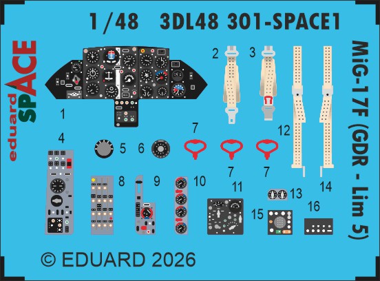 SPACE 3D  Detailset  Mikoyan MiG17F/LiM5 GDR (Ammo/Kinetic)  3DL48301