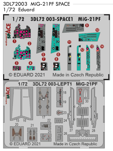 SPACE 3D Detailset Mikoyan Mig21PF "Fishbed"Instrument panels and seatbelts (Eduard)  3DL72003