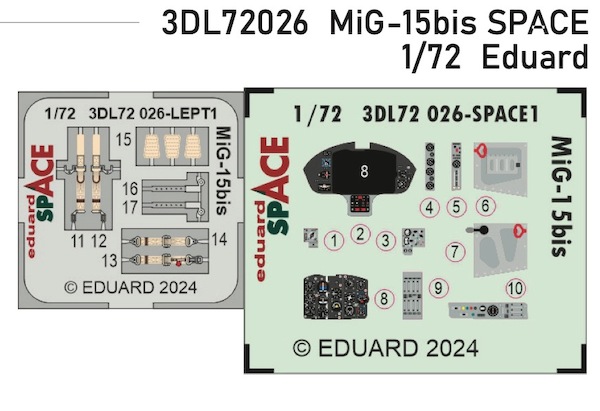 SPACE 3D Detailset Mikoyan MiG15Bis Fagot Instrument panels and seatbelts(Eduard) 3DL72026