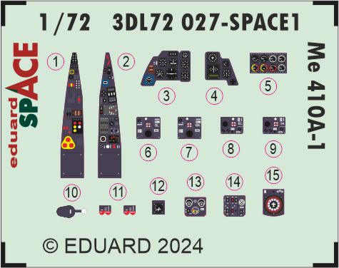 SPACE 3D Detailset Messerschmitt Me410A-1 Instrument panels and seatbelts (Airfix) 3DL72027