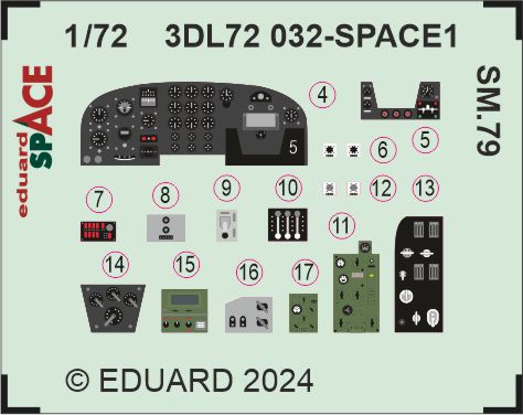 SPACE 3D Detailset Savoia Marchetti SM79 Instrument panel and seatbelts (Italeri)  3DL72032