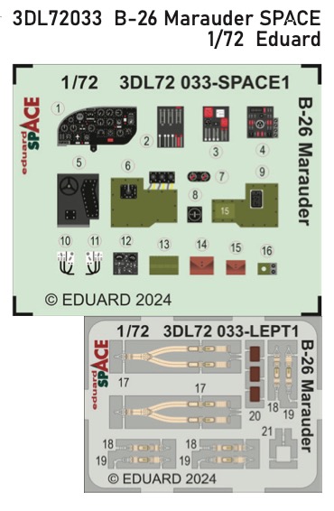 SPACE 3D Detailset B26 Marauder Instrument panel and seatbelts (Hasegawa, Hobby 2000, Eduard)  3DL72033