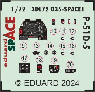 SPACE 3D Detailset P51D-5 Mustang Instrument panel and seatbelts (Eduard) 3DL72035