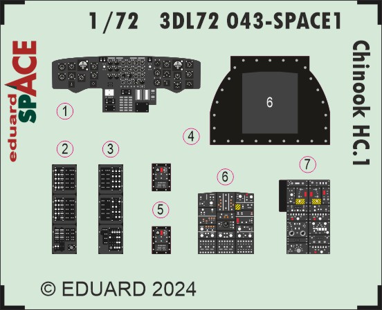 SPACE 3D Detailset Chinook HC1 Instrument panels and seatbelts (Airfix) 3DL72043