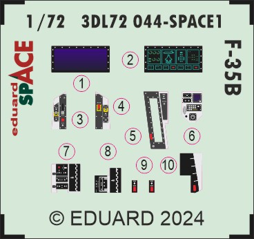 SPACE 3D Detailset F35B Lightning II Instrument panels and seatbelts (Tamiya) 3DL72044