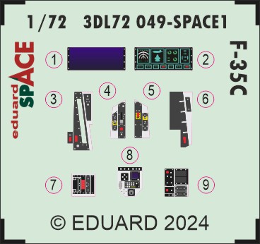 SPACE 3D Detailset F35C Lightning II Instrument panels and seatbelts (Italeri) 3DL72049