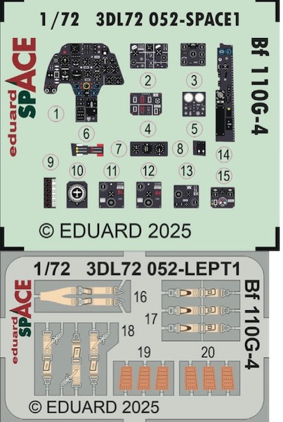 SPACE 3D Detailset Messerschmitt BF110G-4 Instrument panels and seatbelts (Eduard) 3DL72052