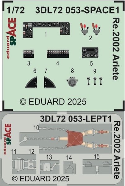 SPACE 3D Detailset Reggiane Re2002 Ariete Instrument panels and seatbelts (Italeri) 3DL72053