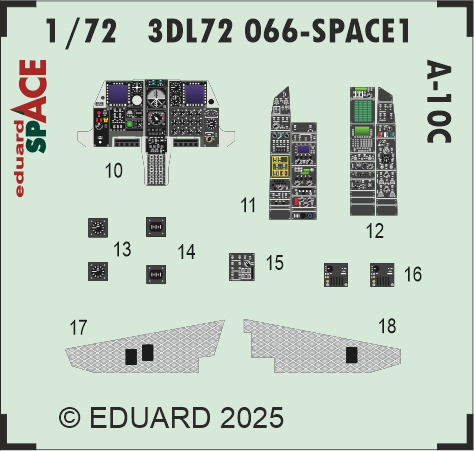 SPACE 3D Detailset A10C Thunderbolt Instrument panel, Cockpit detail and seatbelts (Great Wall Hobby)Eduard)  3DL72066