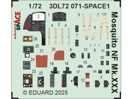 SPACE 3D Detailset Mosquito NF MkXXX Instrument panels and seatbelts (Special Hobby)  3DL72071