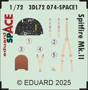 SPACE 3D Detailset Spitfire MKII Instrument panels and seatbelts (IBG) 3DL72074