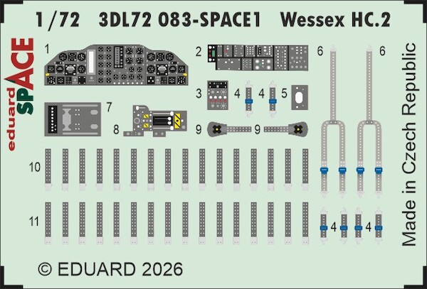 SPACE 3D Detailset Wessex HC2 Instrument panels and seatbelts (Airfix) 3DL72083