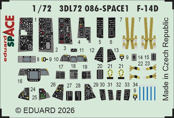SPACE 3D Detailset F14D Tomcat Instrument panels and seatbelts (Tamiya)  3DL72086