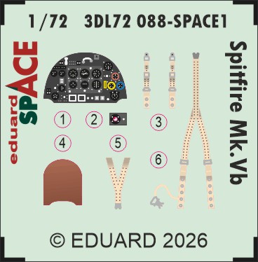 SPACE 3D  Detailset Supermarine Spitfire MkVb Instrument panel and  Seatbelts (IBG)  3DL72088