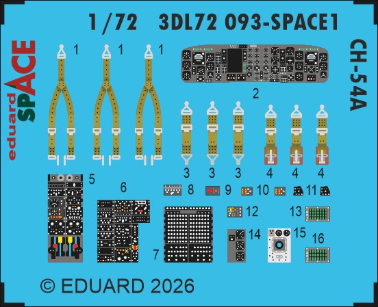 SPACE 3D  Detailset CH54A Tarhe Instrument panels and  Seatbelts (ICM)  3DL72093