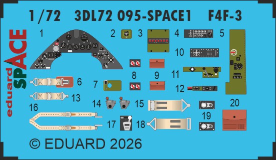 SPACE 3D Detailset Grumman F4F-3 Wildcat Instrument panels and Seatbelts (Arma Hobby) 3DL72095