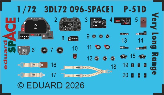 SPACE 3D Detailset P-51D Mustang Very Long Range Instrument panels and Seatbelts (Arma Hobby) 3DL72096