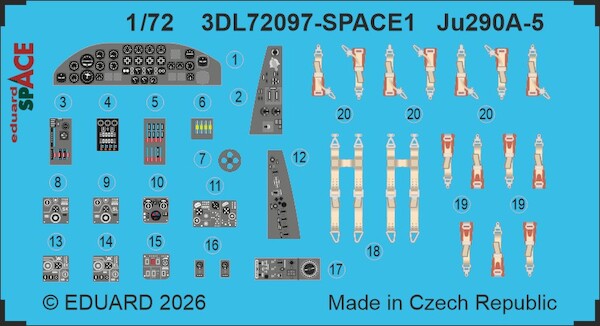 SPACE 3D Detailset Junkers Ju 290A-5 Instrument panels and Seatbelts (Revell) 3DL72097