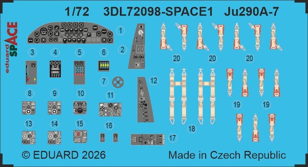 SPACE 3D Detailset Junkers Ju 290A-7 Instrument panels and Seatbelts (Revell) 3DL72098