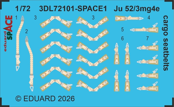 SPACE 3D  Detailset Junkers  Ju52/3mg4e  Cargo  Seatbelts (Airfix)  3DL72101