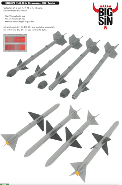 F4B Phantom Air to Air weapon set (Tamiya) BIG SIN64876