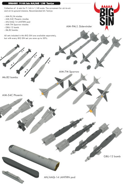 F14A Tomcat Late AtA and ATG weapon set (Tamiya)  BIG SIN64881