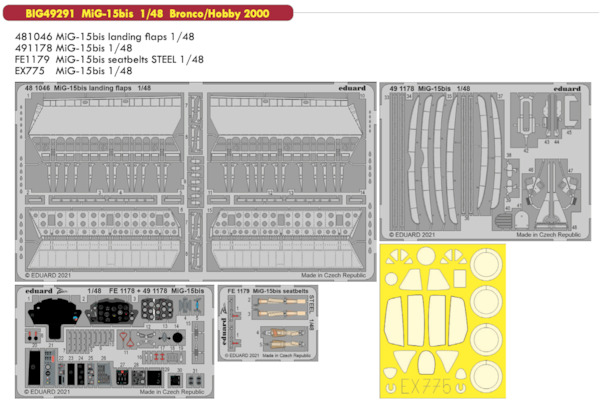 Detailset Mikoyan MiG15Bis "Fagot" (Bronco/Hobby 2000) BIG49291