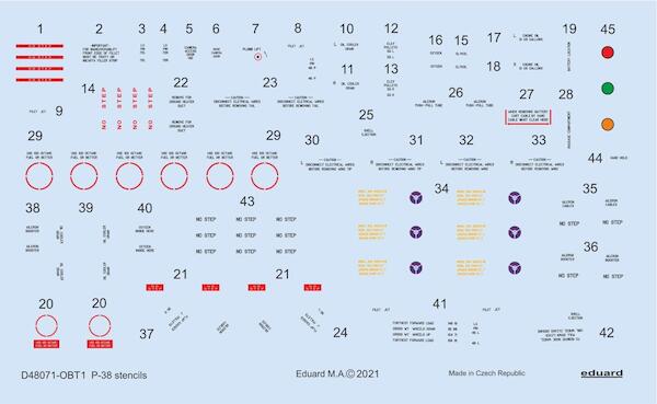 Lockheed P38 Lightning Stencils (Eduard, Tamiya, Academy, Hasegawa) D48071
