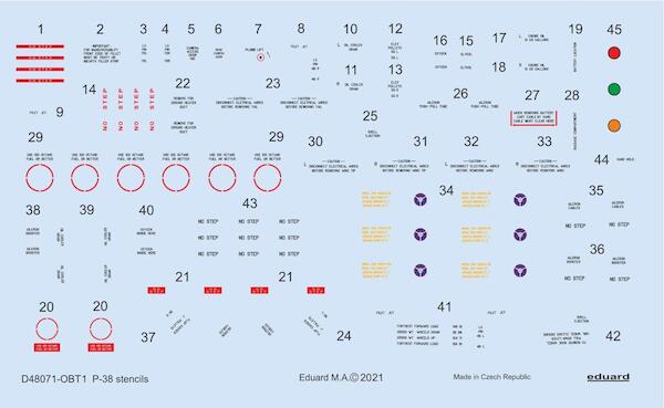 Lockheed P38 Lightning Stencils (Eduard, Tamiya, Academy, Hasegawa)  D48071