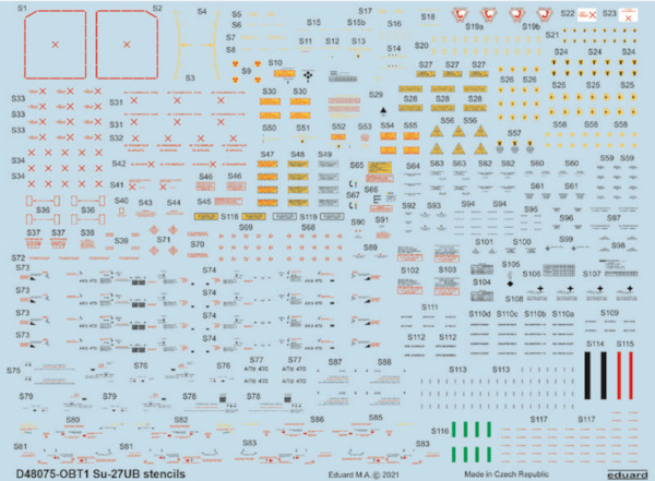 Sukhoi Su27UB Flanker Stencils (Academy, Kitty hawk, Great Wall Hobby)  D48075