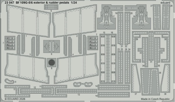 Detailset Messerschmitt Bf109G-5/6 Exterior and rudder Pedals (Airfix) E23-047
