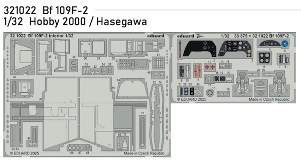 Detailset Messerschmitt Bf109F-2 Interior (Hobby 2000, Hasegawa) E32-1022