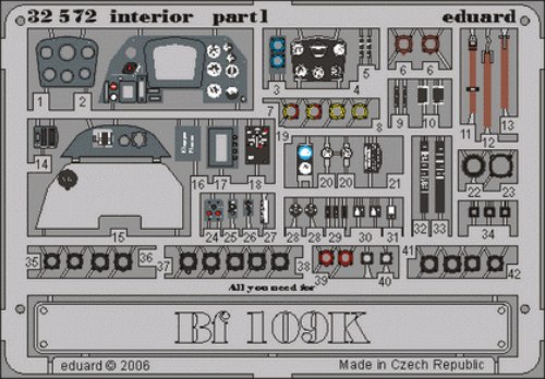 Detailset Messerschmitt BF109K-4 Interior Pre-painted (Hasegawa)  E32-572