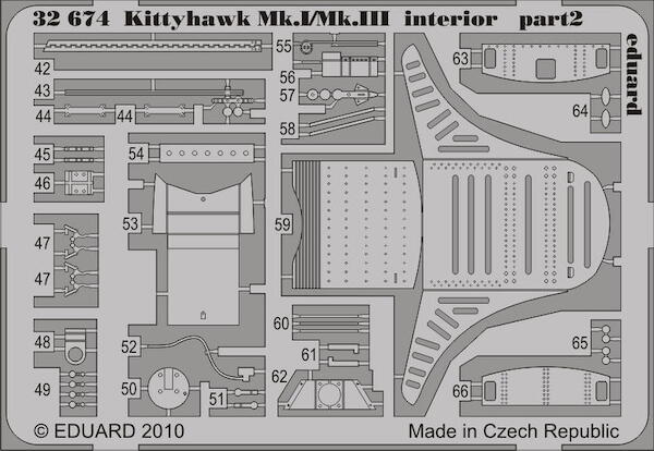 Detailset Curtiss P40E Kittyhawk MKI/MKIII Interior Self Adhesive (Hasegawa)  E32-674