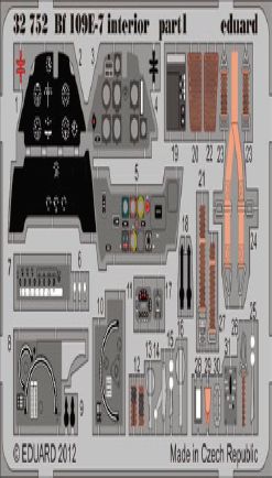 Detailset Messerschmitt BF109E-7 interior (Trumpeter)  E32-752