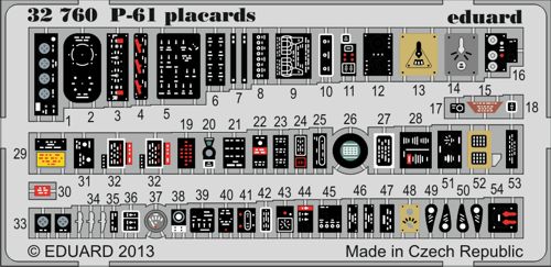 Detailset Northrop P61A/B Black Widow Placards (Hobby Boss)  E32-760