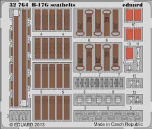 Detailset Boeing B17G Flying Fortress seatbelts (HK Models) E32-764
