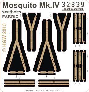 Detailset Mosquito MKIV Seatbelts (Fabric) (Hong Kong Models)  E32-839